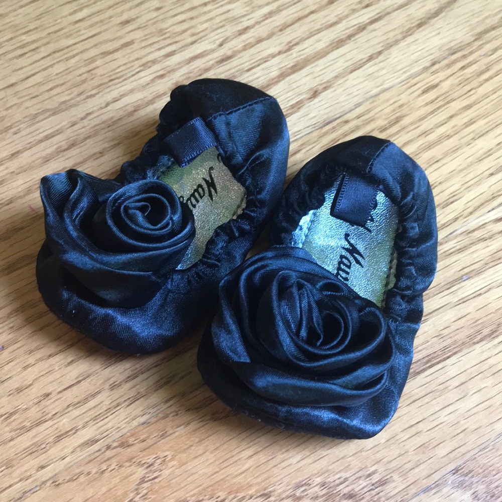 Cute black satin slipper shoe for baby girl